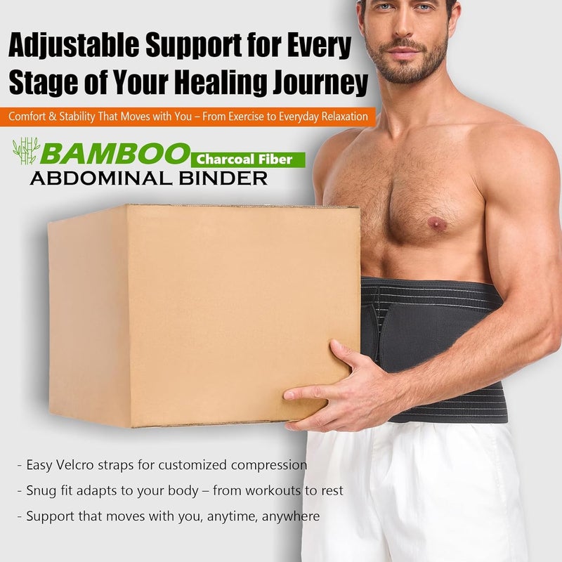 DOREIPA Abdominal Binder for Men and Women – Post Surgery & Postpartum Recovery Hernia Support Belt Waist Trainer for Men Adjustable Compression Wrap (Black,XL) - Image 4